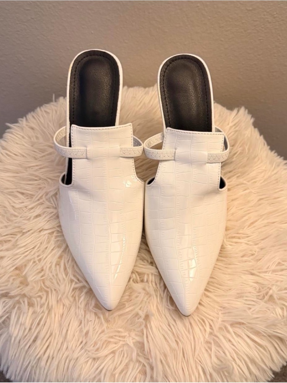 Others Follow White Pointed Croc-Embossed Slip-On Mules
